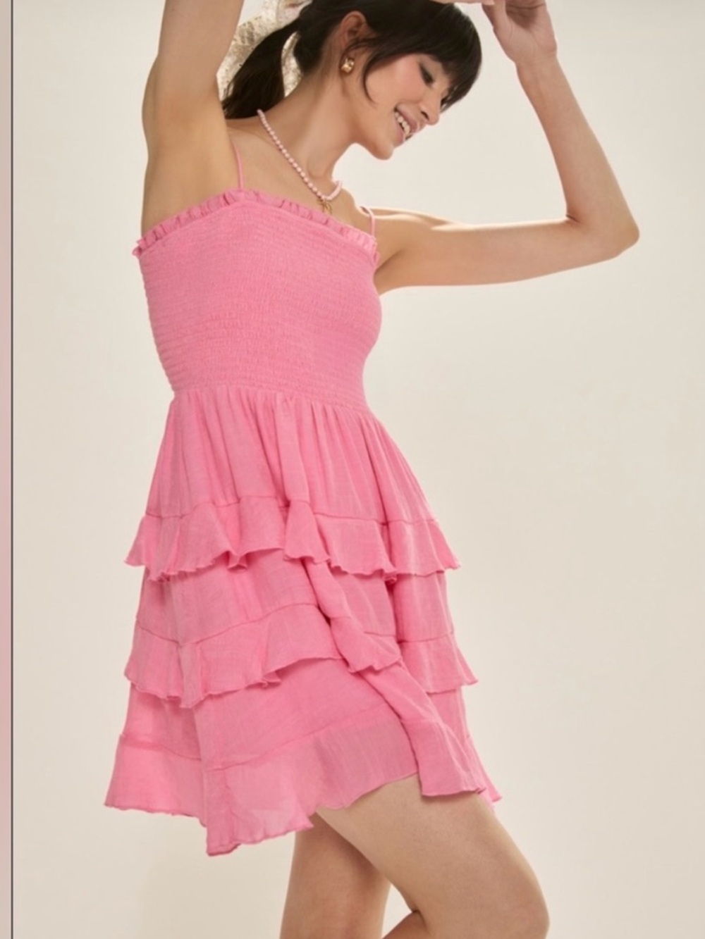 NWT Trixxi L pp16 unstretched smocked Pink Ruffle Dress